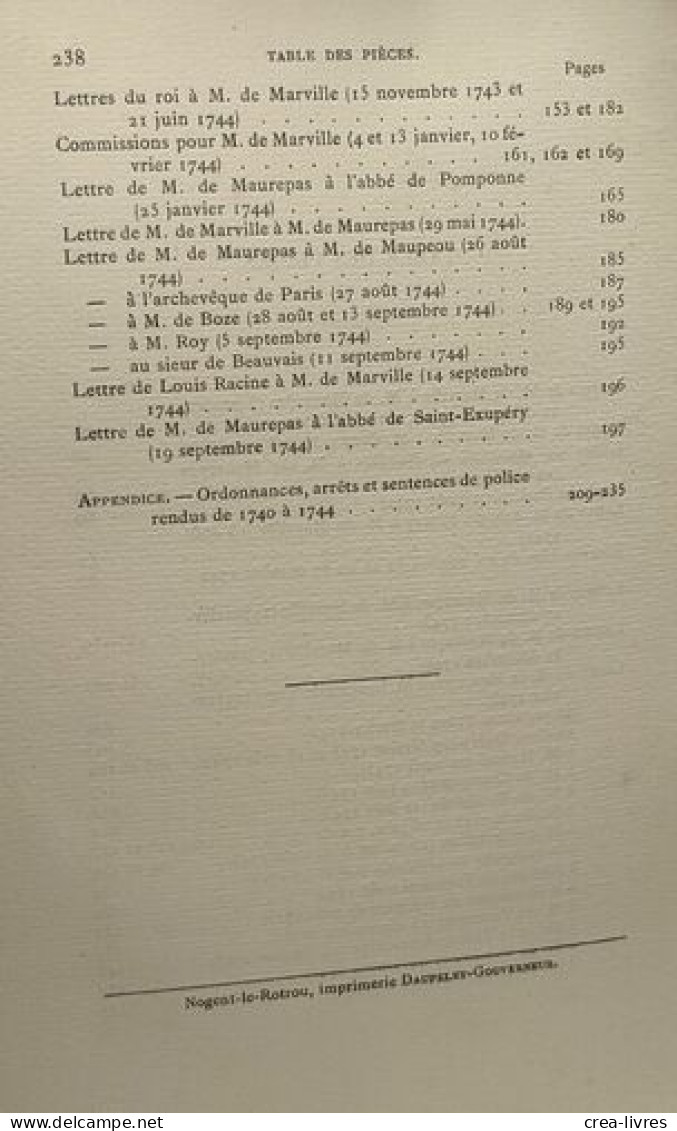 Lettres de M. de Marville Lieutenant Général de Police au Ministre Maurepas (1742-1747) 3 tomes : T.1: Année 1742-1744 (