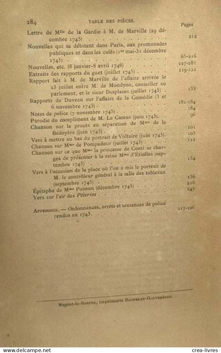 Lettres de M. de Marville Lieutenant Général de Police au Ministre Maurepas (1742-1747) 3 tomes : T.1: Année 1742-1744 (