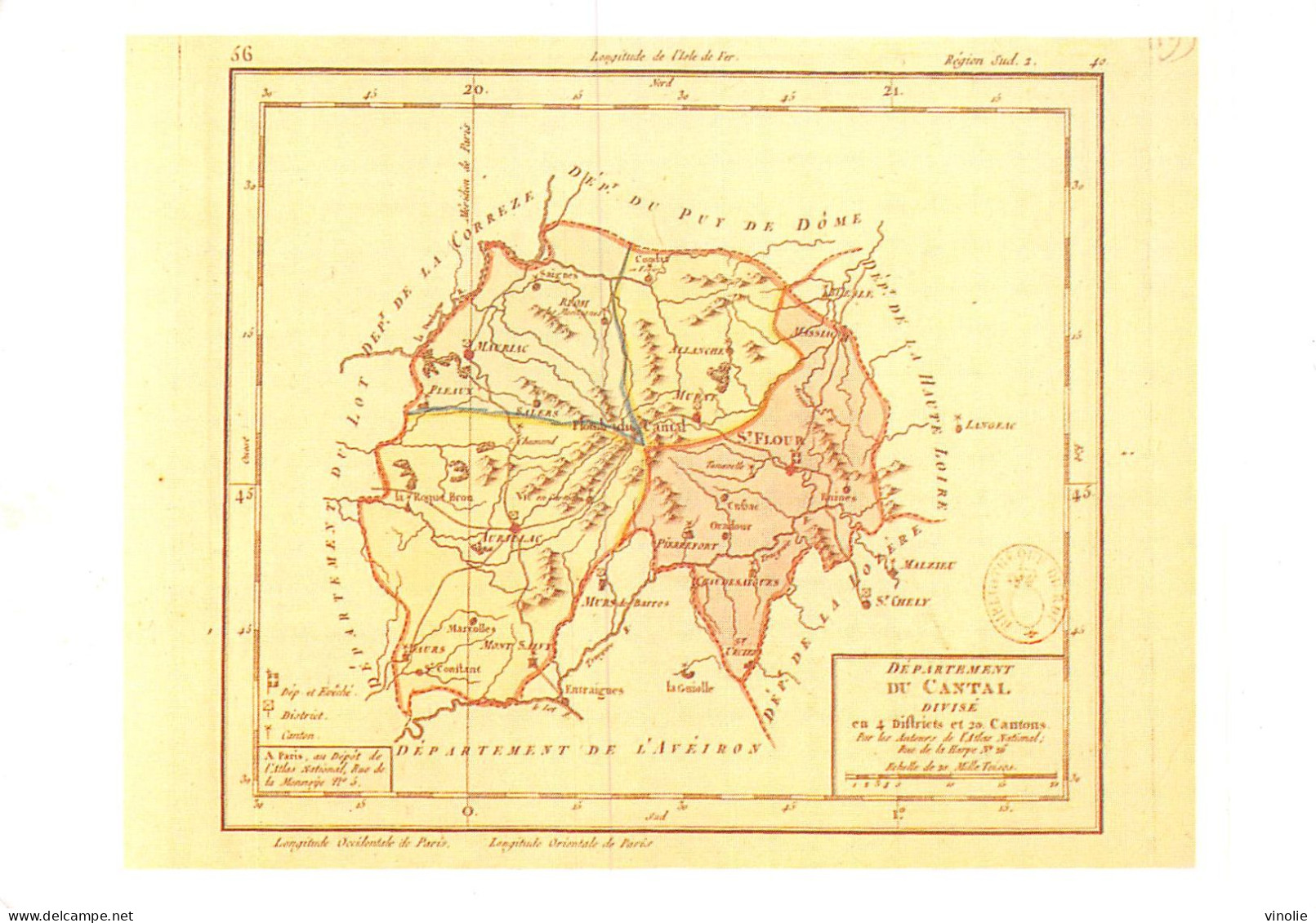 23-JK-4423 :  CARTE GEOGRAPHIQUE DU CANTAL - Arpajon Sur Cere