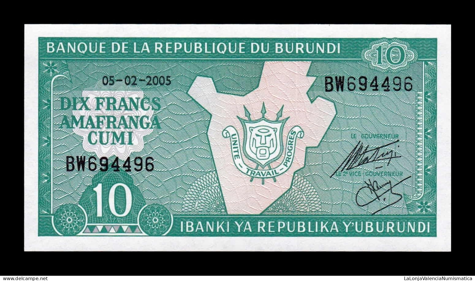 Burundi 10 Francs 2005 Pick 33e Capicua Radar Sc Unc - Burundi