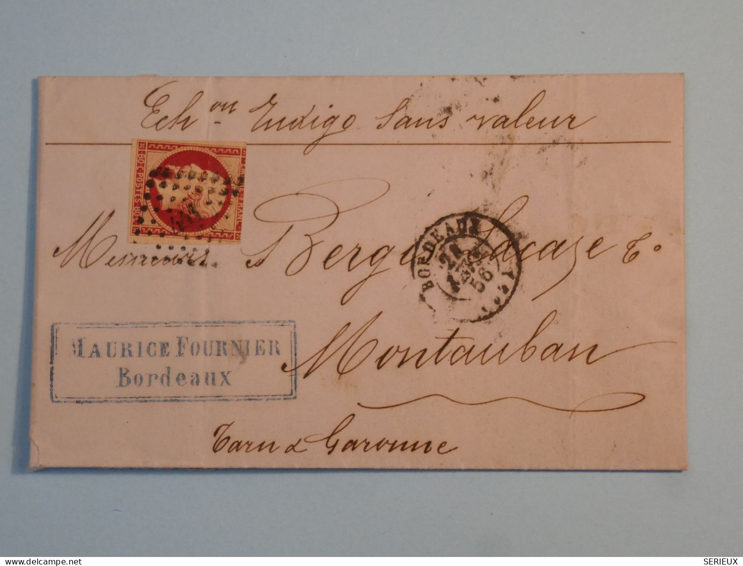 BX9 FRANCE  BELLE LETTRE  1856 BORDEAUX A MONTAUBAN  + NAPOLEON   N°17A +AFF. INTERESSANT +++ + - 1853-1860 Napoleone III