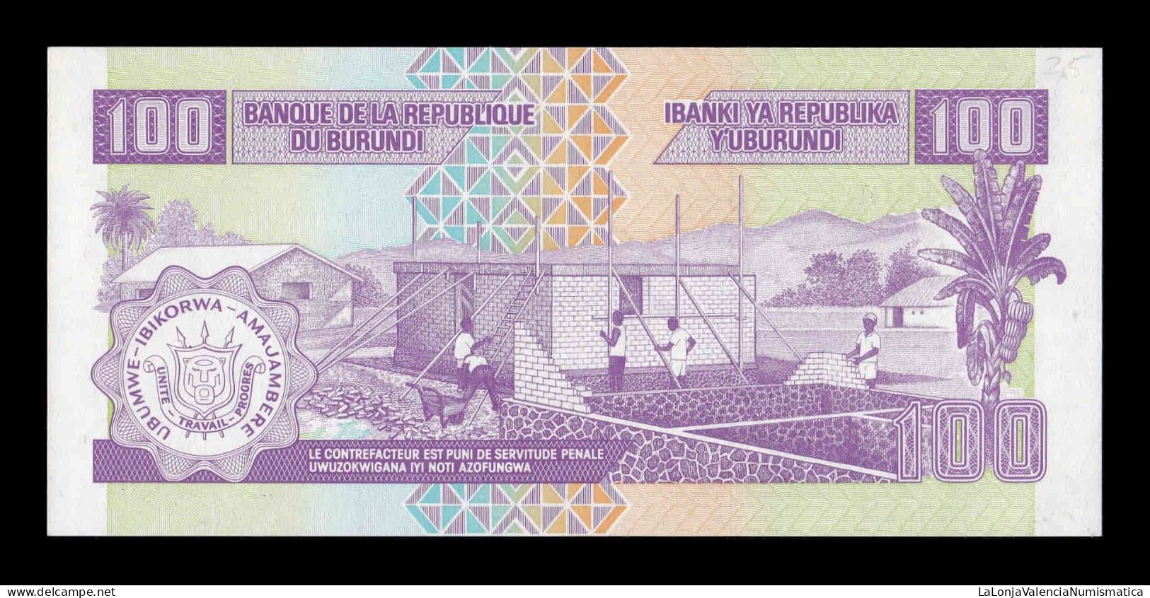 Burundi 100 Francs 2001 Pick 37c Sc Unc - Burundi