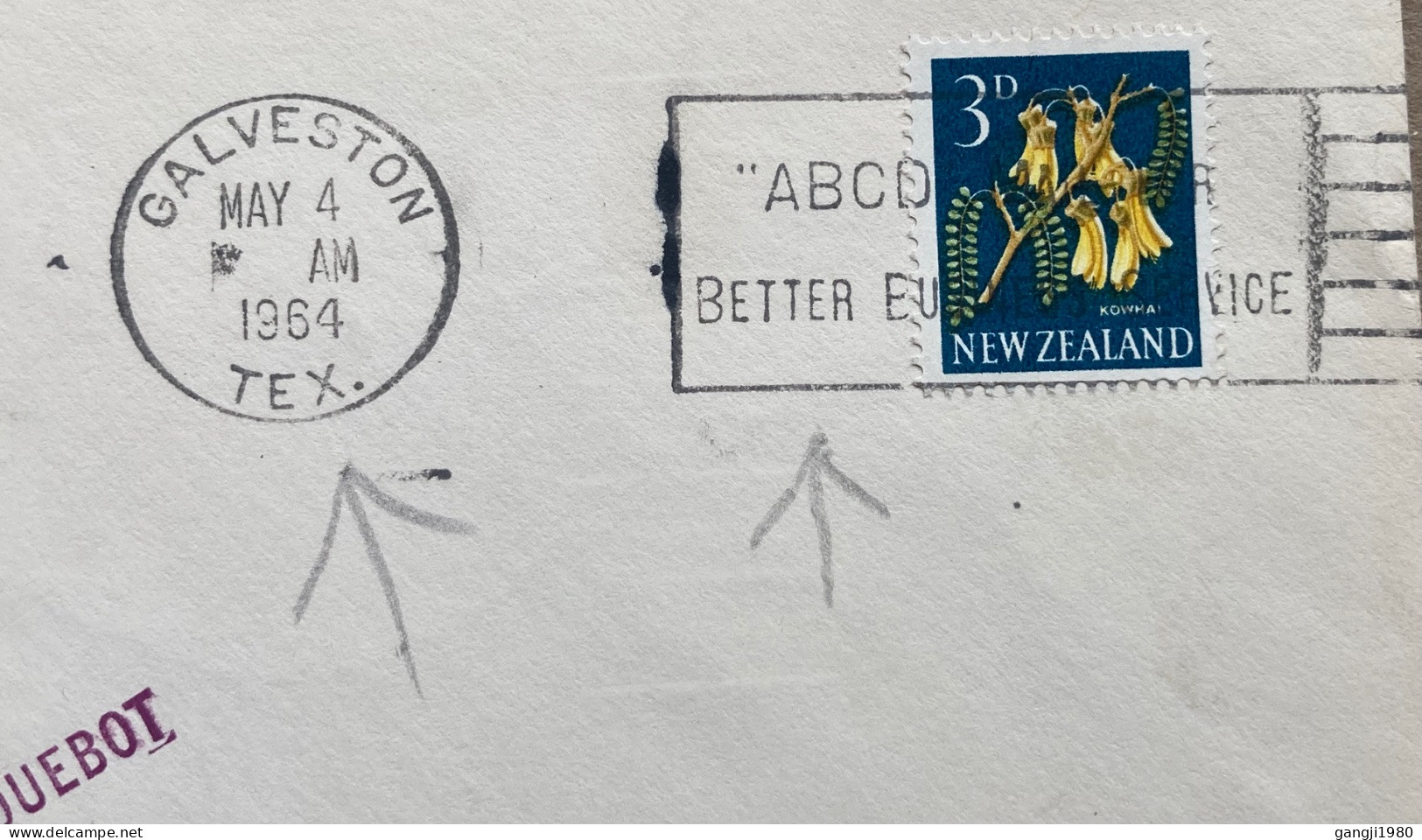 NEW ZEALAND -AUSTRALIA 1964, COVER, PORT ALMA  LONDON OFF NO 160615,  PAQUEBOT, GALVESTON CITY MACHINE SLOGAN. - Cartas & Documentos