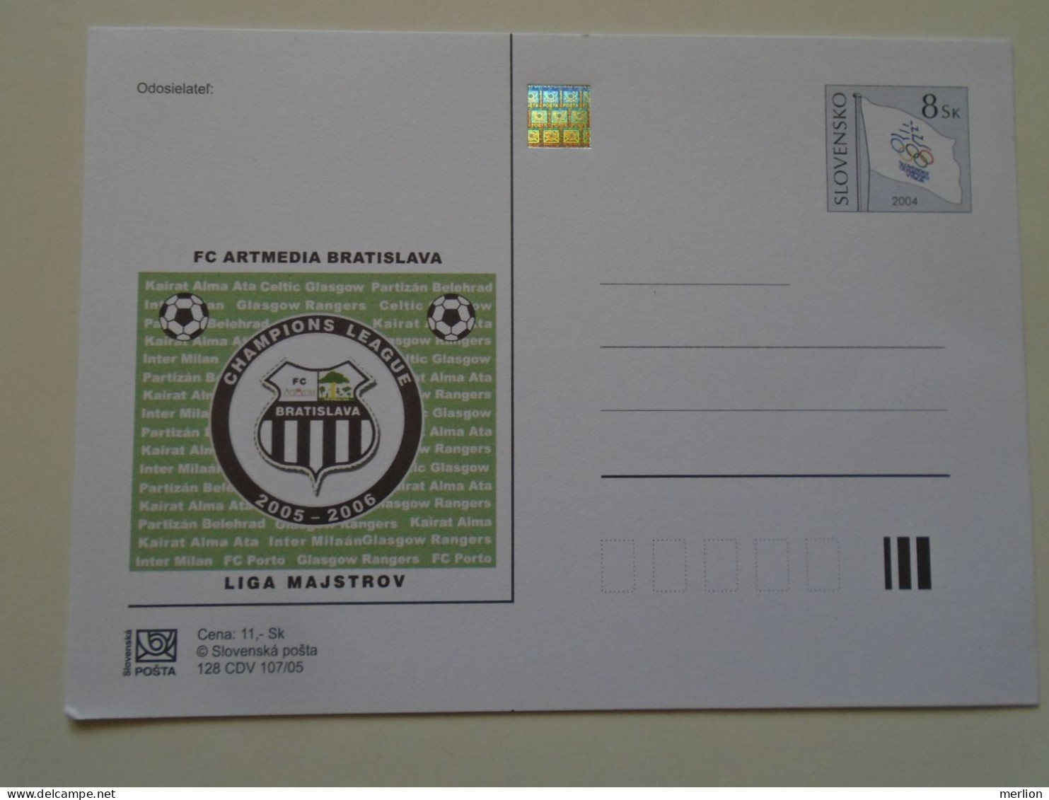 D196984    Slovensko   Slovakia   Bratislava 2004  Postal Stationery  FC Artmedia Bratislava - Champions League - Postkaarten