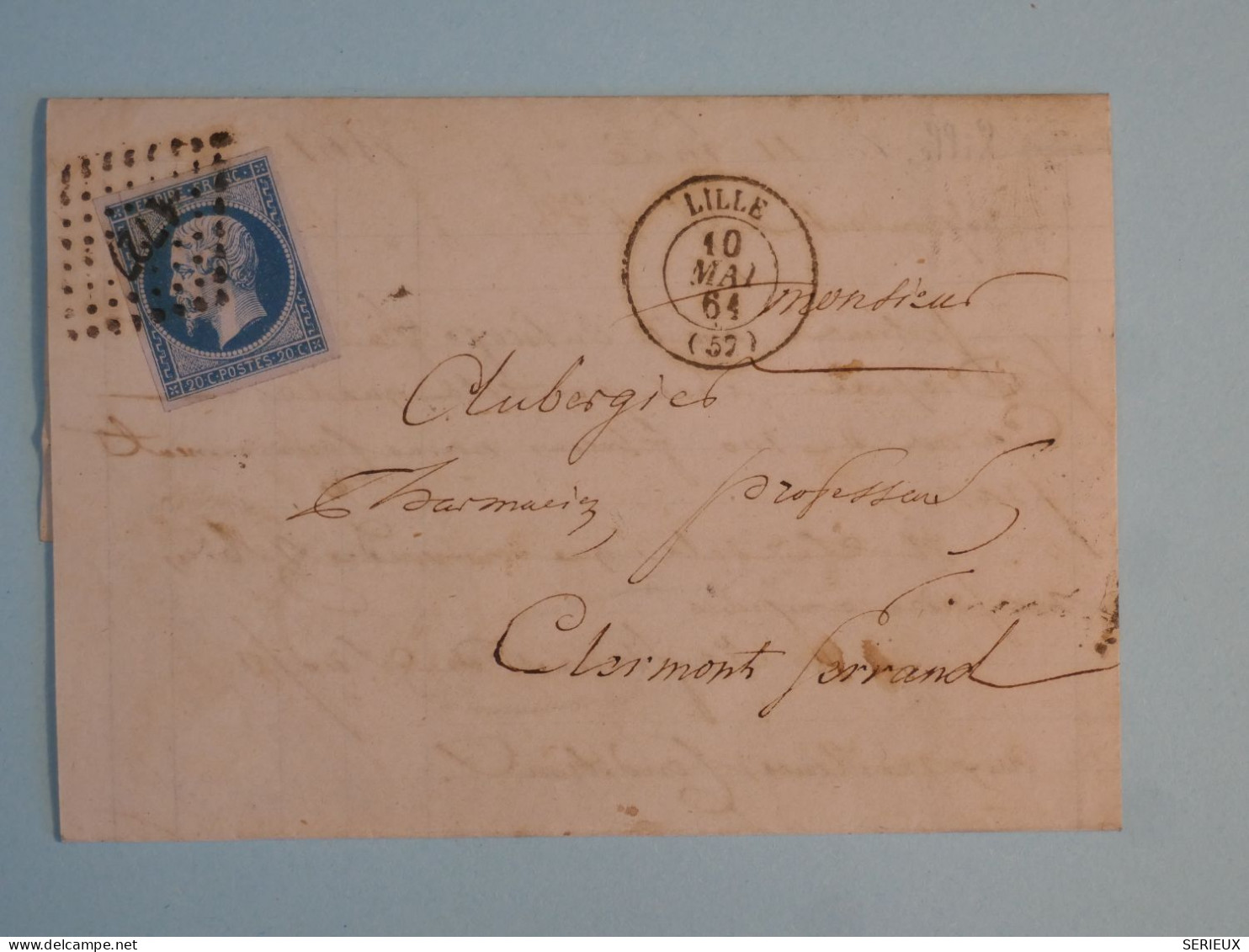 BX 9 FRANCE  BELLE LETTRE  1861 LILLE A CLERMONT FERRAND  +PHARMACIE ++  NAPOLEON N°14  +AFF. PLAISANT +++ + - 1853-1860 Napoléon III