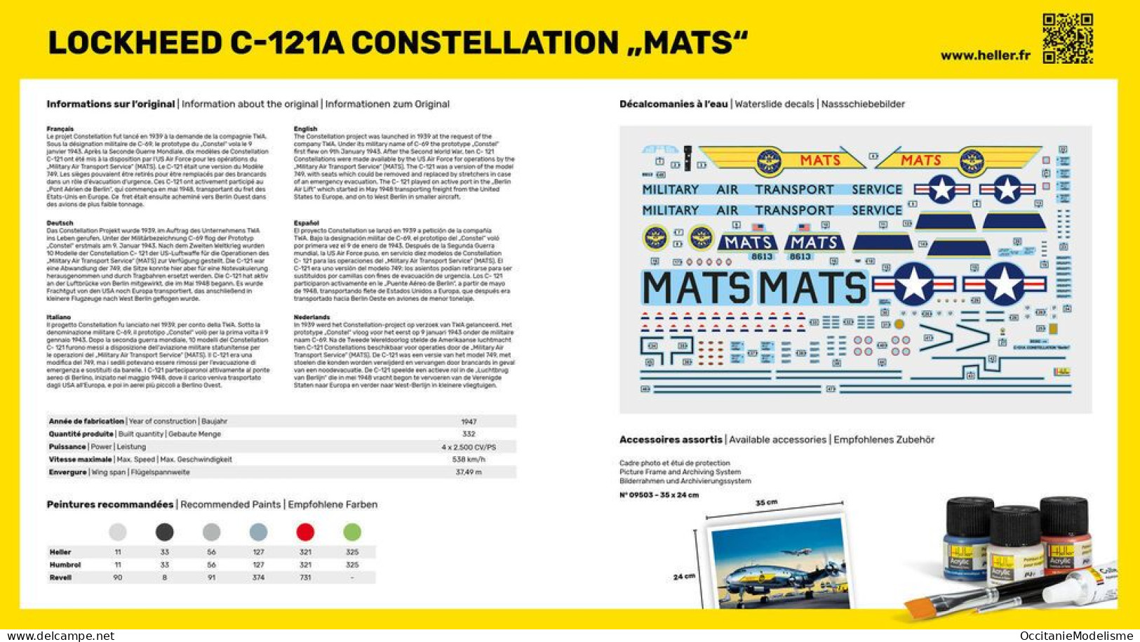 Heller - LOCKHEED C-121A Constellation "MATS" Maquette Kit Plastique Réf. 80382 NBO Neuf 1/72 - Avions