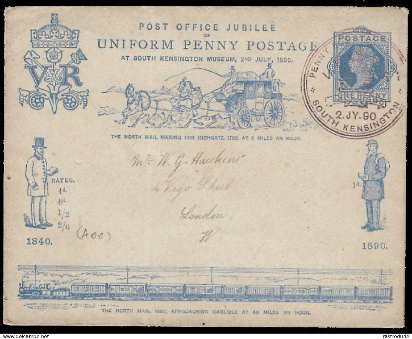 1890 GB 2 JULY FDC UNIFORM PENNY POSTAGE JUBILEE ENVELOPE - COMMEM. CANCEL. VF - Entiers Postaux