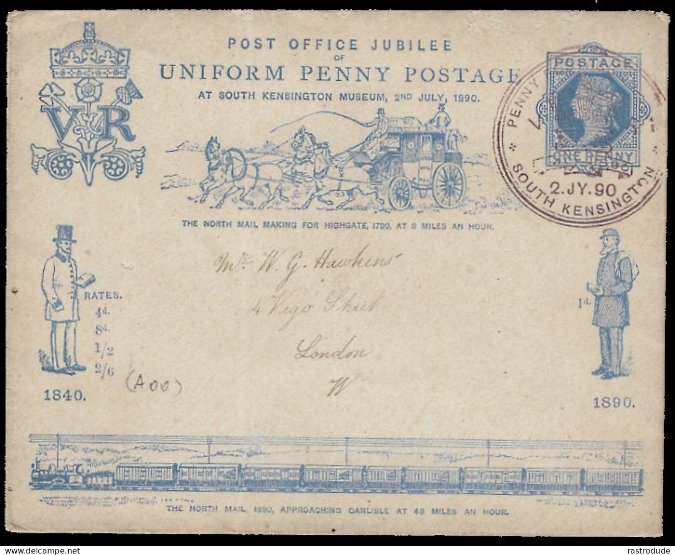 1890 GB 2 JULY FDC UNIFORM PENNY POSTAGE JUBILEE ENVELOPE - COMMEM. CANCEL. VF - Postwaardestukken