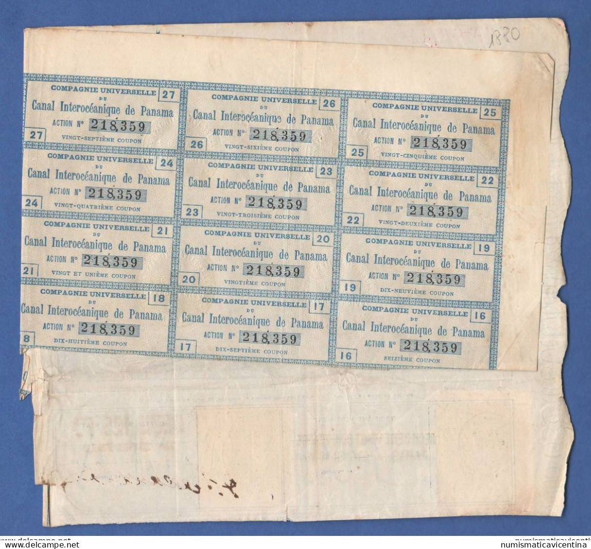 Azione Canal De Panama Anno 1880 Da 500 Francs Azione E Cedole Pro Lavori Canale Di Panama - Navigation