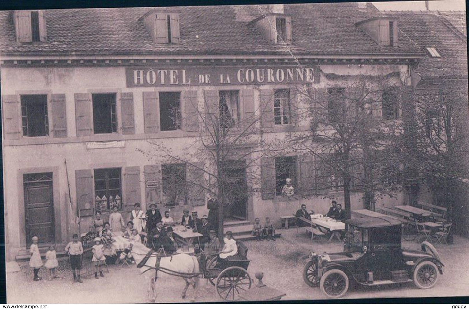 Genève, Jussy Animée, Hôtel De La Couronne, Automobile Et Attelage D'un Cheval (238) - Jussy