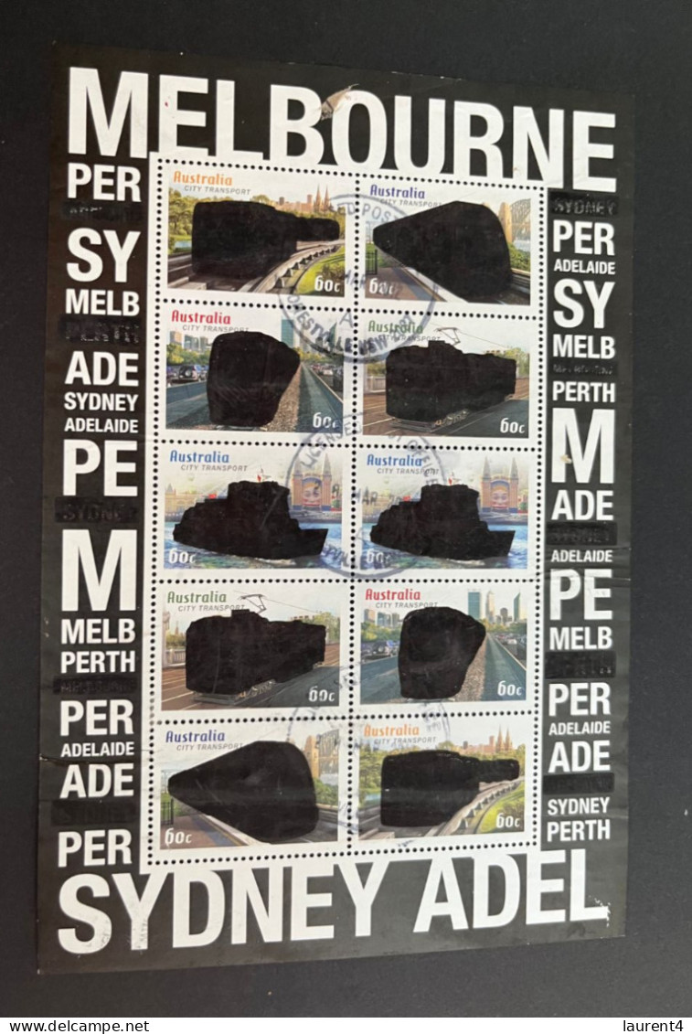 3-8-2023 (stamp) Australia - Used Mini-sheet 2012 - Capital City Transport - (Black - Rub-to-Reveal) - Feuilles, Planches  Et Multiples
