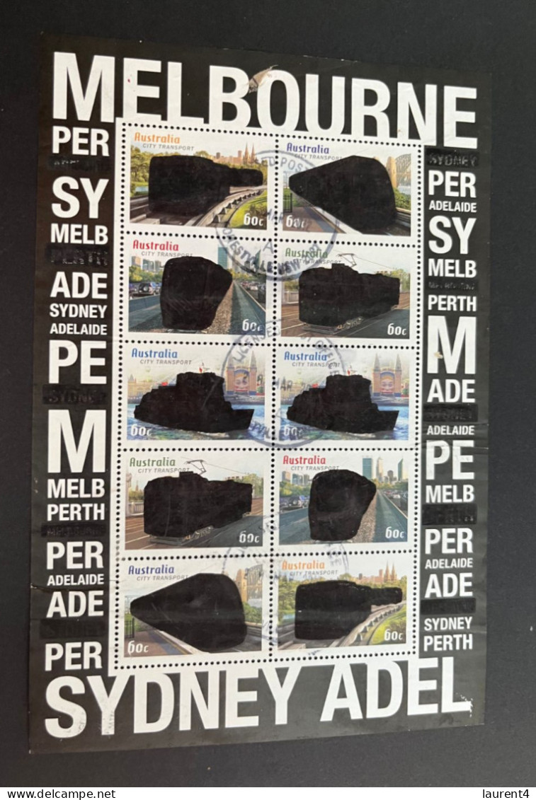 3-8-2023 (stamp) Australia - Used Mini-sheet 2012 - Capital City Transport - (Black - Rub-to-Reveal) - Volledige & Onvolledige Vellen