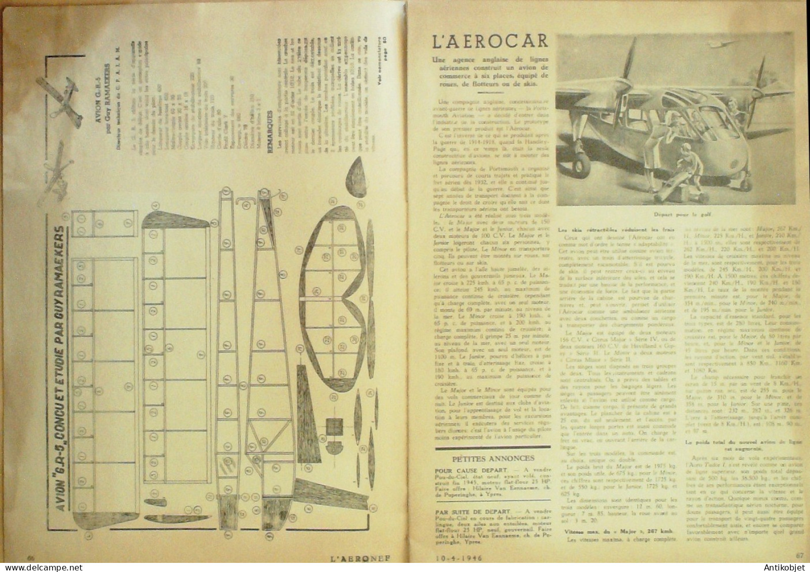 L'Aéronef 1946 N°19 Hélicoptère Neuteleers Henri Mignet Avion GR-5 - Handbücher