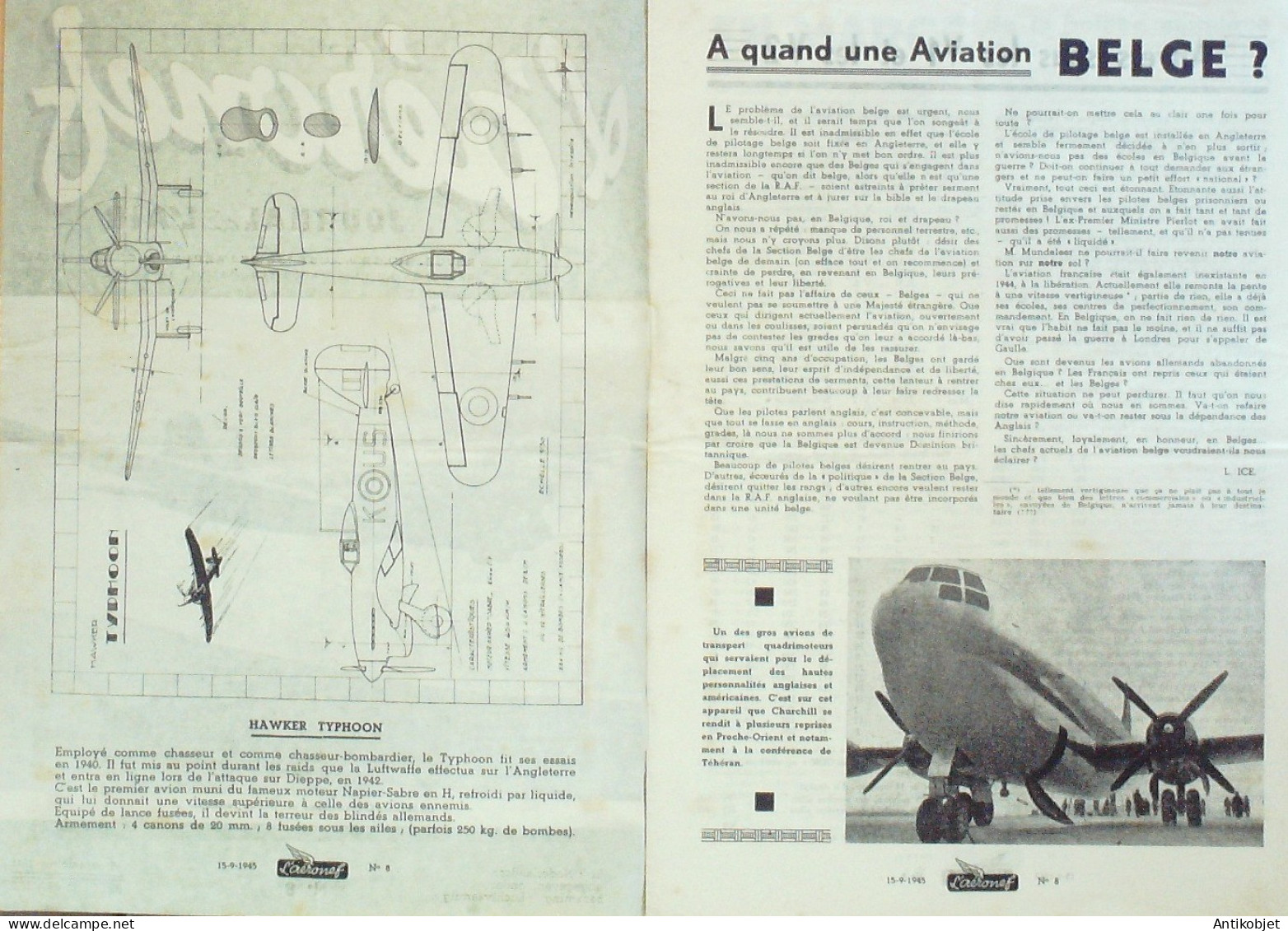 L'Aéronef 1945 N° 8 Hawker Typhoon Miles M 57 Aerovan - Manuels