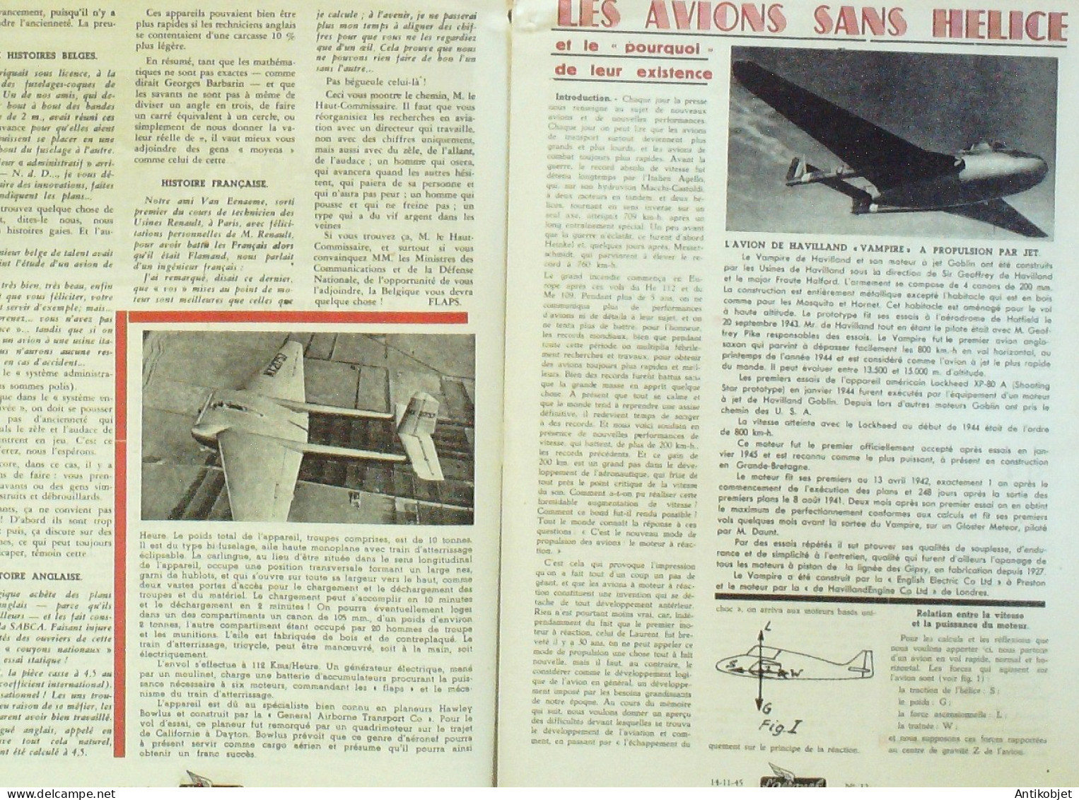 L'Aéronef 1945 N°12 Junkers 004 Wing XCG 16 Havilland Vampire - Handbücher