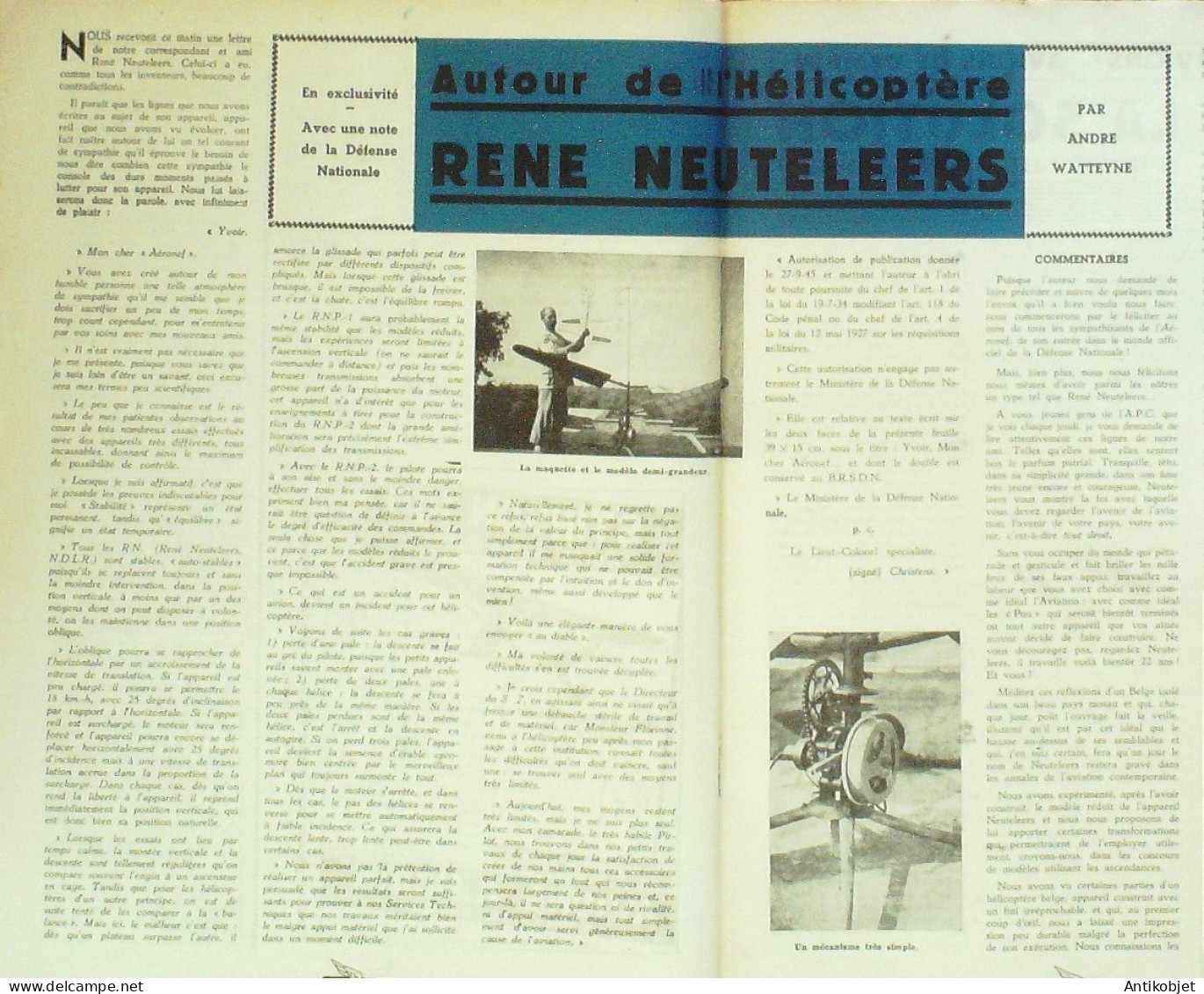 L'Aéronef 1945 N°10 Hélicoptères René Neuteleers Biplace 50cv, AW 6B - Boeken