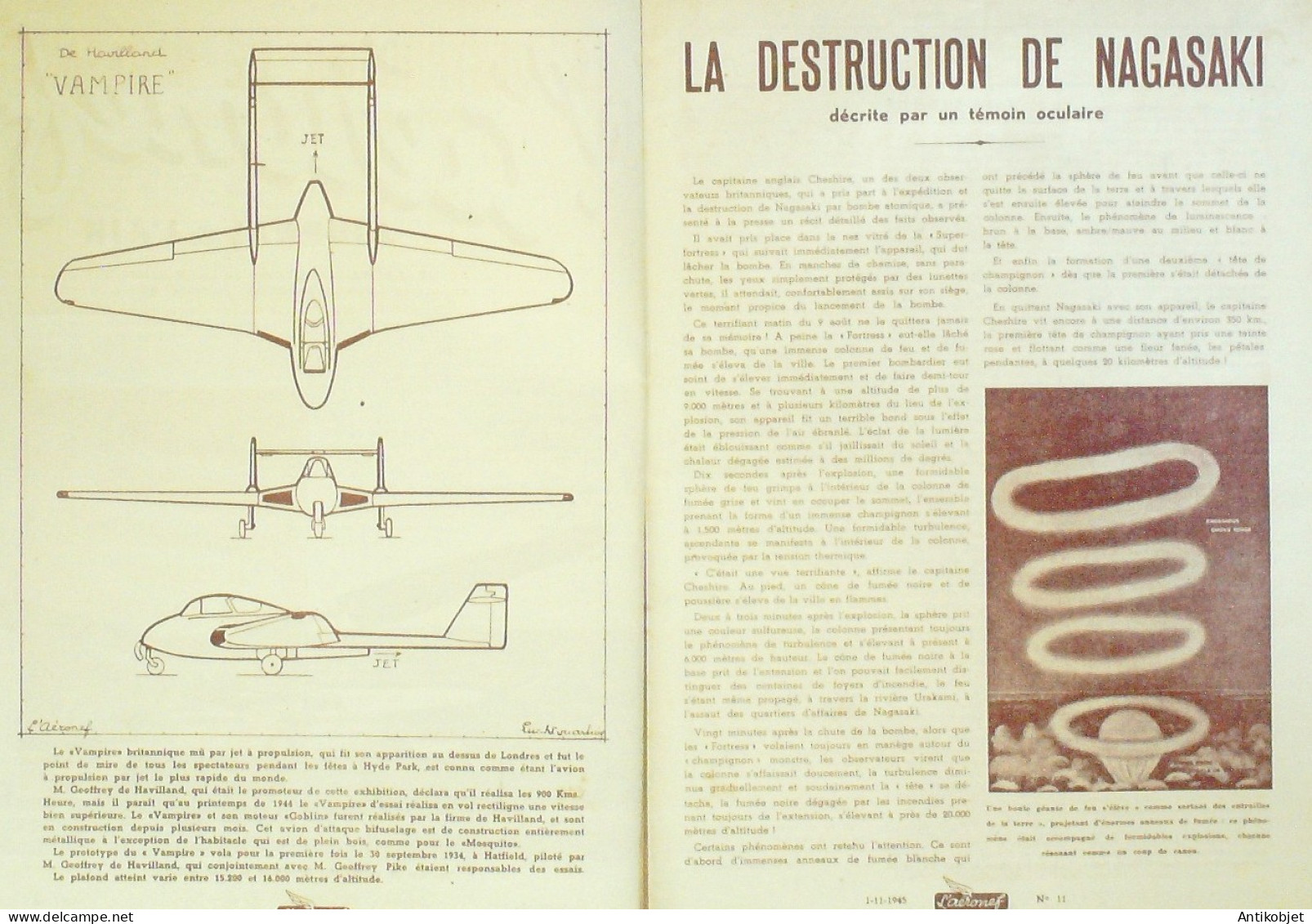 L'Aéronef 1945 N°11 Messerschmidt 163B Nagasaki Havilland Vampire - Manuales