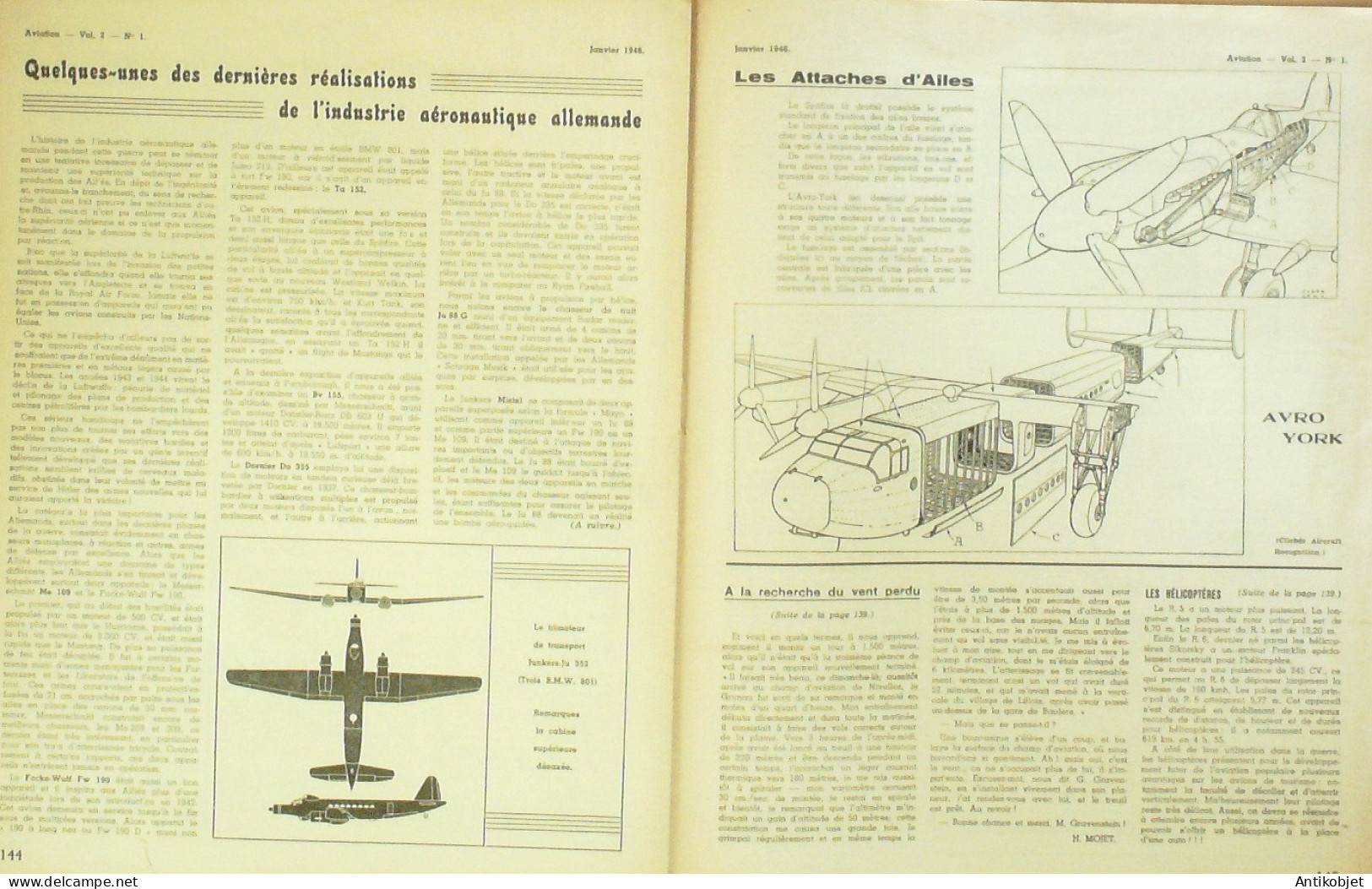 Aviation 1946 N° 1 Attaches D'ailes Hélicoptères De Guerre - Manuels