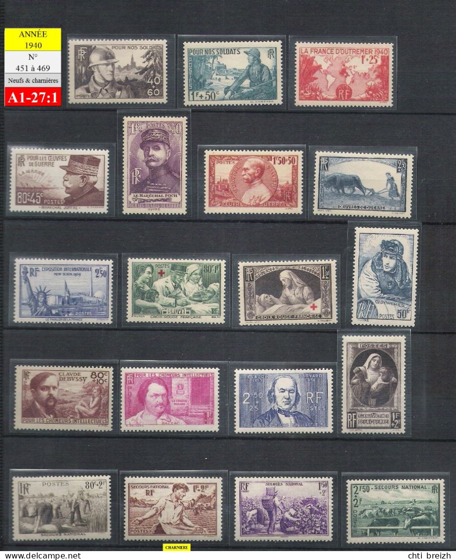 Timbre N° 451 à 469 ** - Année 1940  / 19 Timbres - 1940-1949