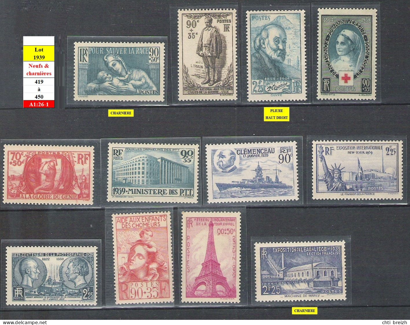 Timbre N° 419 à 450 ** & * - Année 1939  / 32 Timbres  (voir Description) - ....-1939