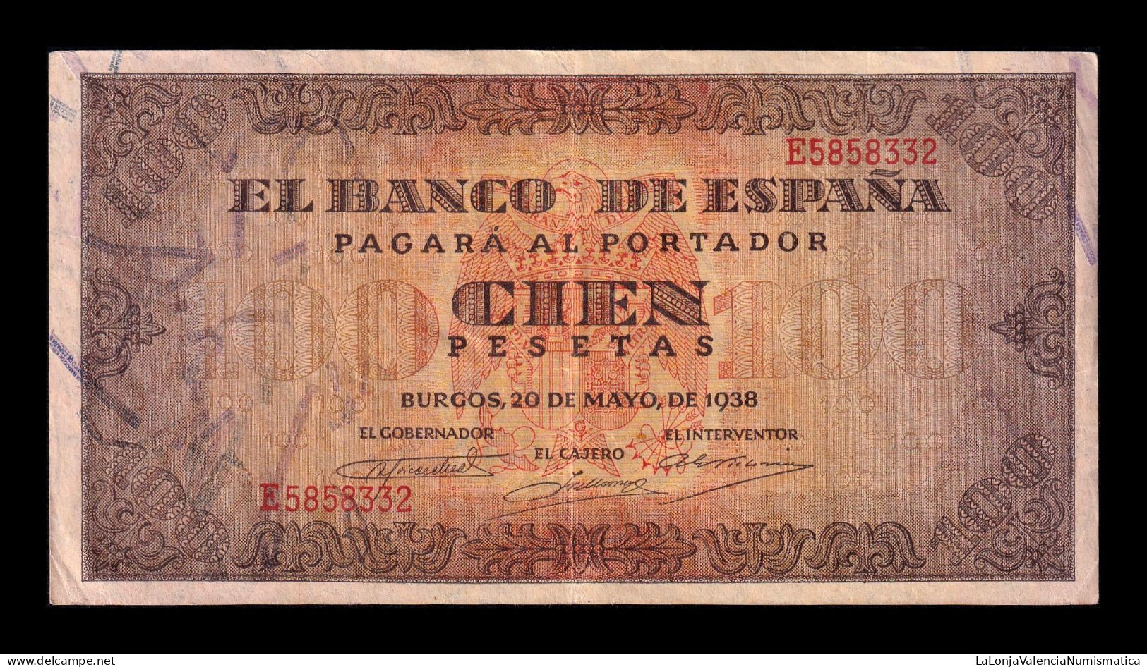 España Spain 100 Pesetas Burgos 1938 Pick 113 Serie E Ebc Xf - 100 Pesetas