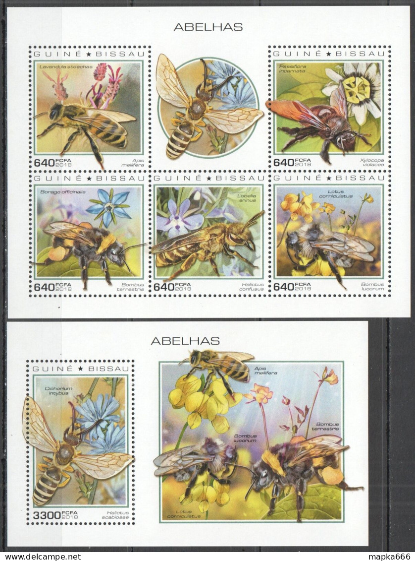 HM0784 2018 GUINEA-BISSAU BEES FLOWERS FLORA FAUNA INSECTS #10245-9+BL1763 MNH - Abeilles