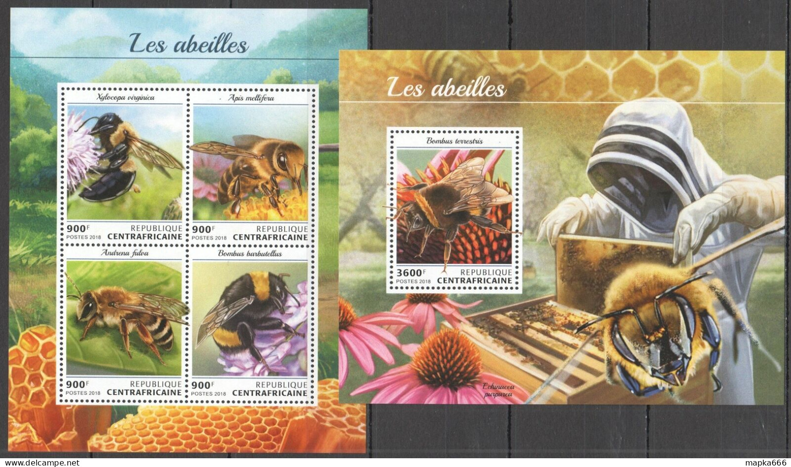 HM0940 2018 CENTRAL AFRICA BEES FLOWERS FLORA FAUNA INSECTS #7857-0+BL1771 MNH - Abeilles