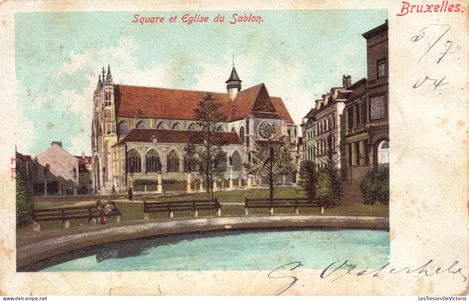 BELGIQUE - Bruxelles - Square Et Eglise Du Sablon - Colorisé - Carte Postale Ancienne - Monumenten, Gebouwen