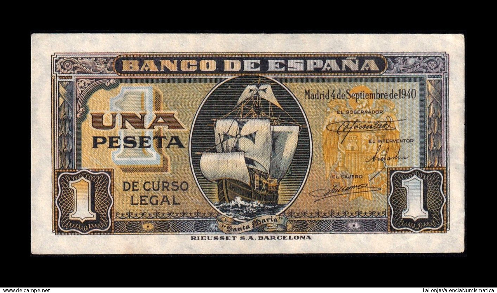 España Spain 1 Peseta Carabela 1940 Pick 122 Serie A Sc- AUnc - 1-2 Pesetas