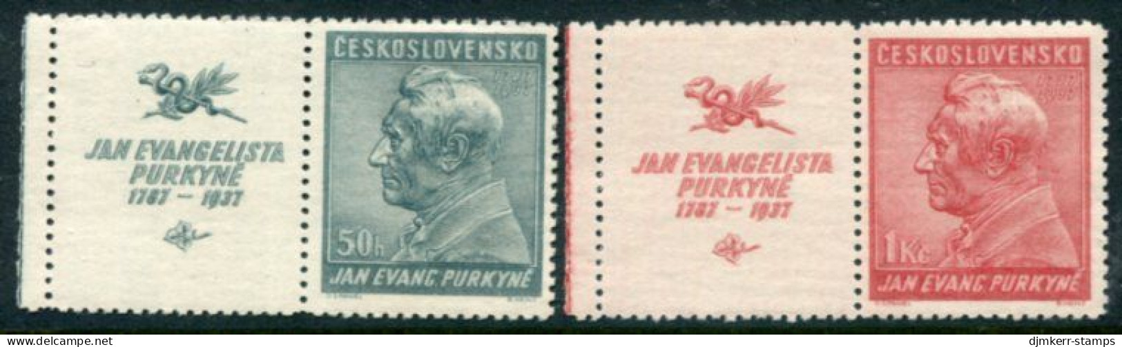 CZECHOSLOVAKIA 1937 Purkyns Anniversary With Labels MNH / ** .  Michel 377-78 Zf - Nuevos