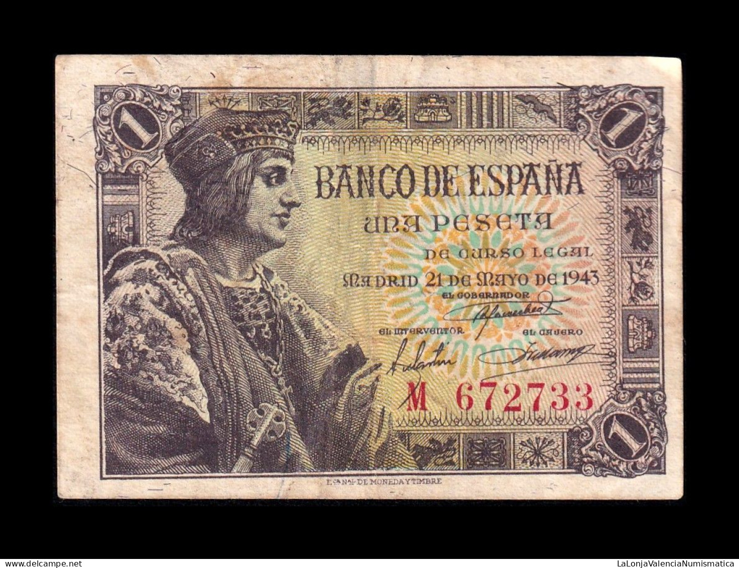 España Spain 1 Peseta Fernando II De Aragón 1943 Pick 126 Serie M Bc/Mbc F/Vf - 1-2 Pesetas