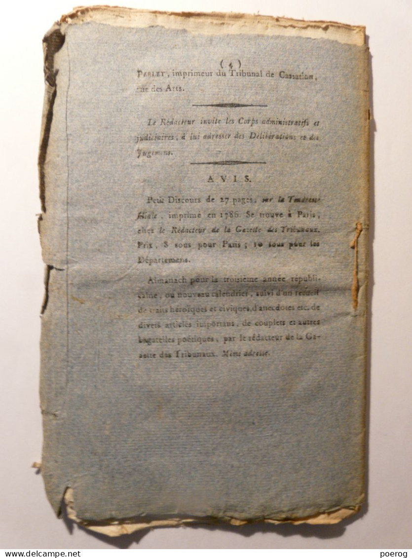 GAZETTE DES TRIBUNAUX 1794 - TRAITEMENT DE LA RAGE - ESSISES FAUX EN ECRITURES - RENONCIATION SUCCESSION - DENONCIATION - Newspapers - Before 1800