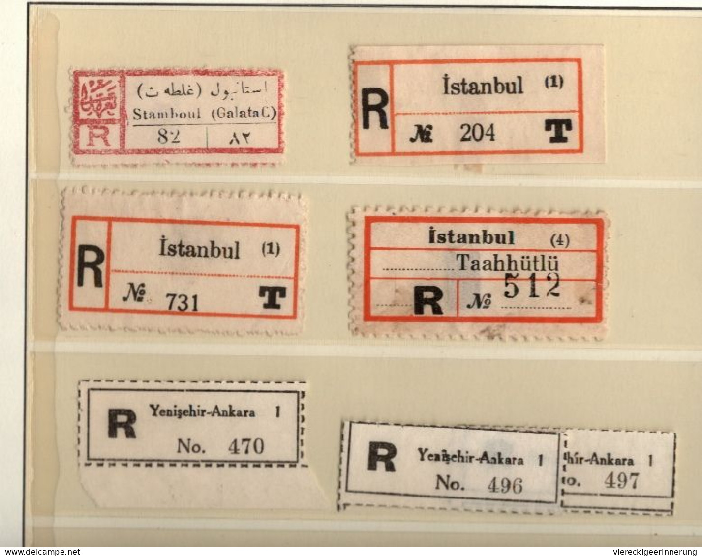 ! Sammlung Von 67 R-Zetteln Aus Der Türkei, U.a. Istanbul, Einschreibzettel, Recozettel - Autres & Non Classés