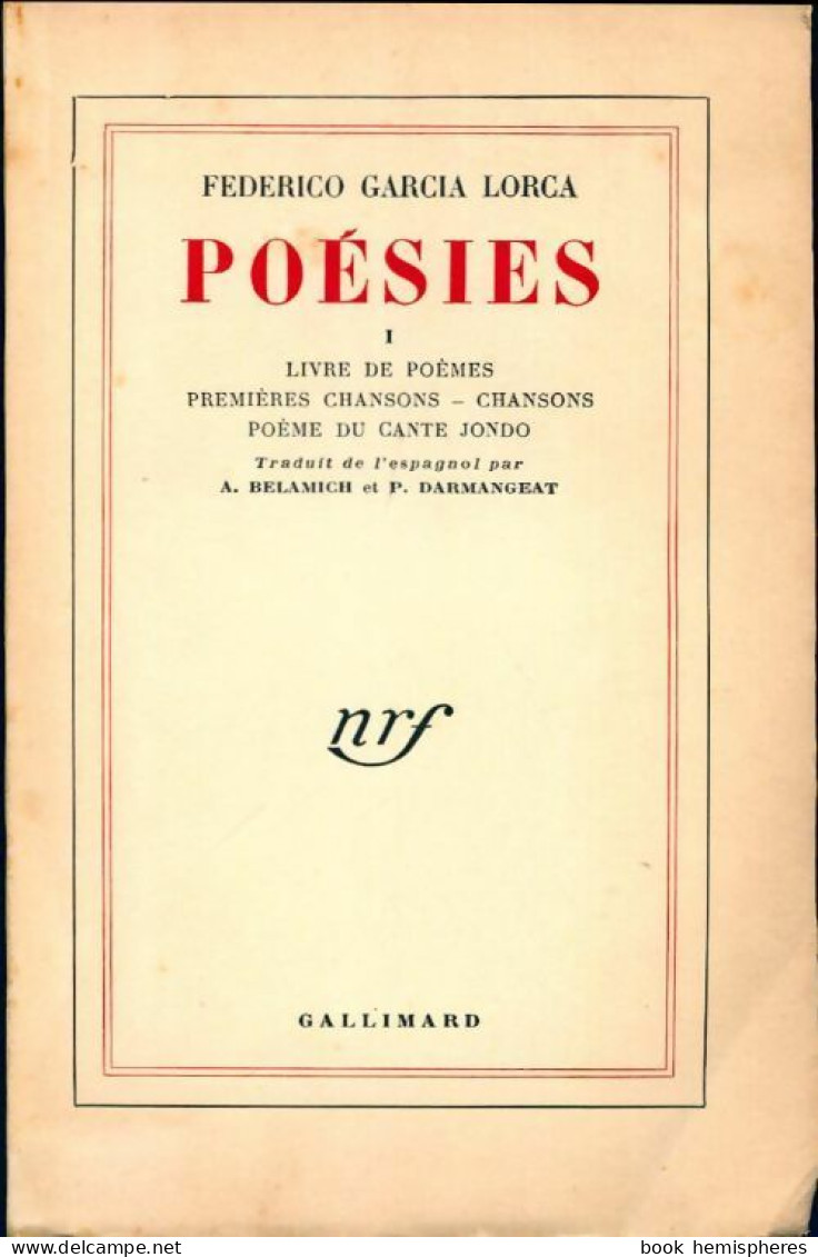 Poésies Tome I De Federico Garcìa Lorca (1954) - Autres & Non Classés