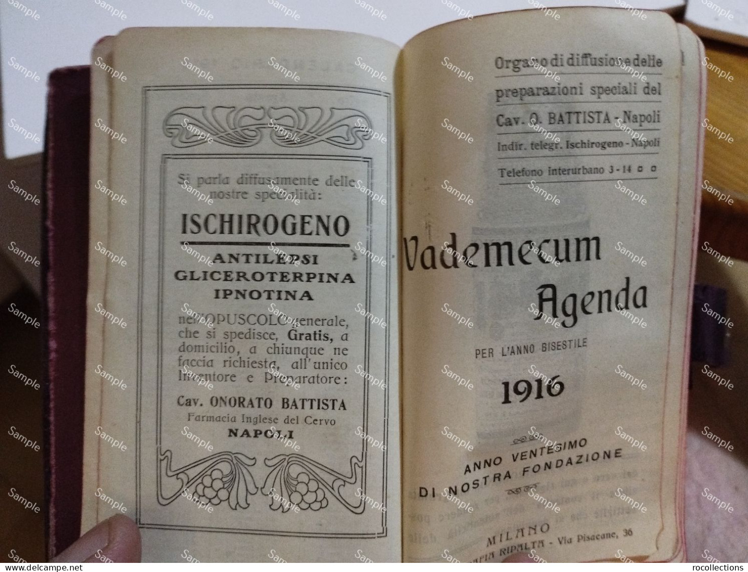 Italy Italia AGENDA 1916 Omaggio Cav. O. BATTISTA Napoli. - Other Book Accessories