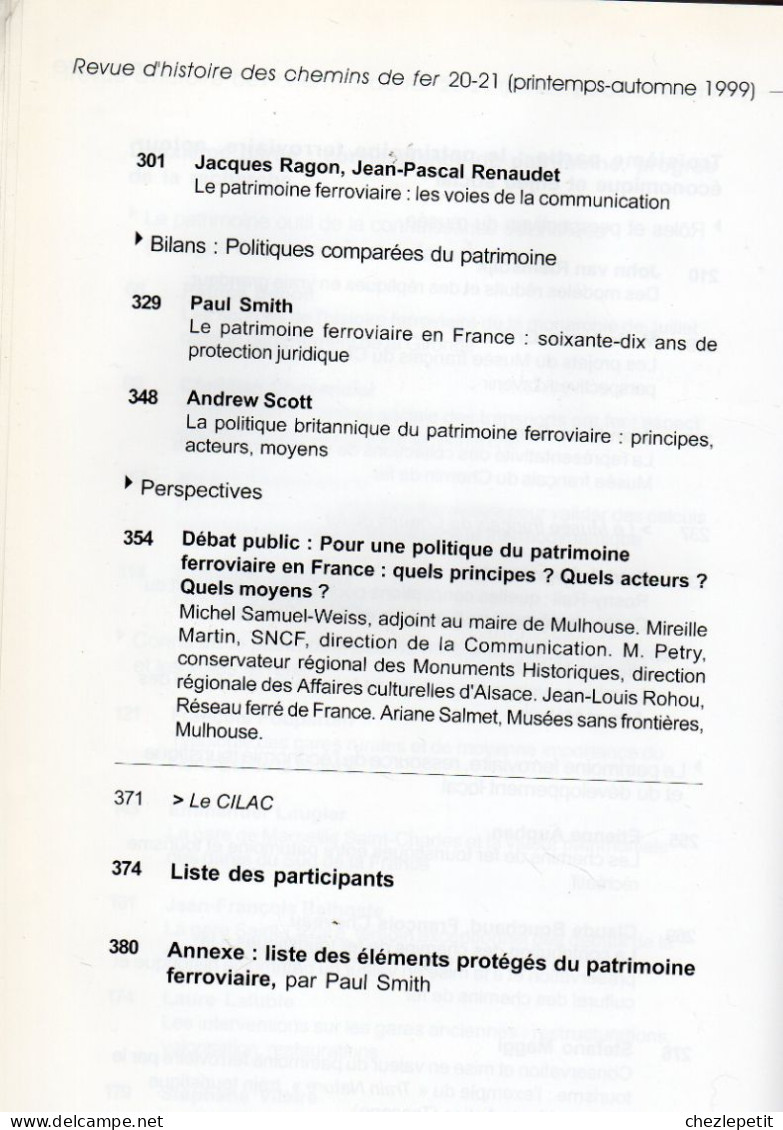 LE PATRIMOINE FERROVIAIRE Enjeux Bilans Perspectives Revue Chemins De Fer 1999 - Railway & Tramway