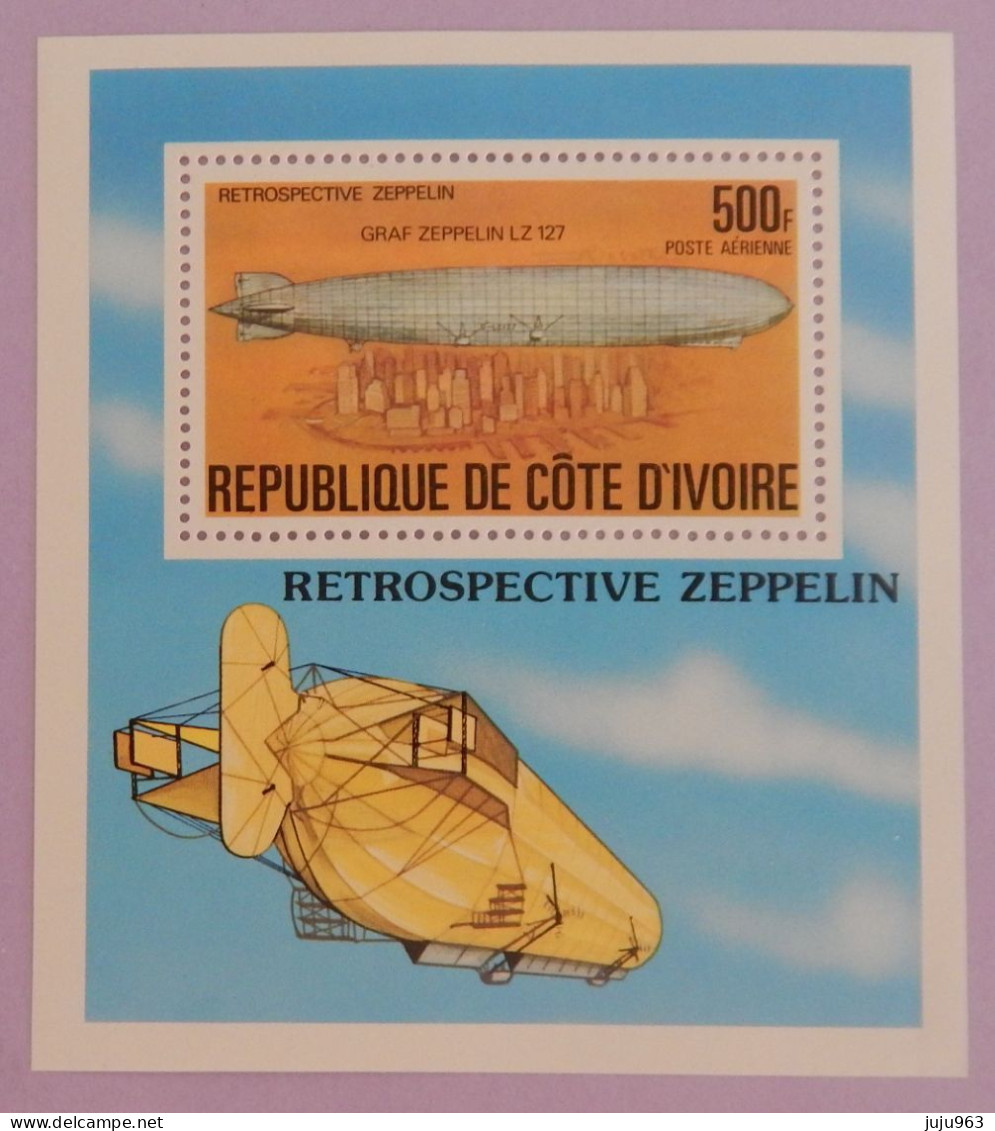 COTE D IVOIRE BLOC YT 8 NEUF** MNH " RETROSPECTIVE ZEPPELIN" ANNÉE 1977 - Côte D'Ivoire (1960-...)