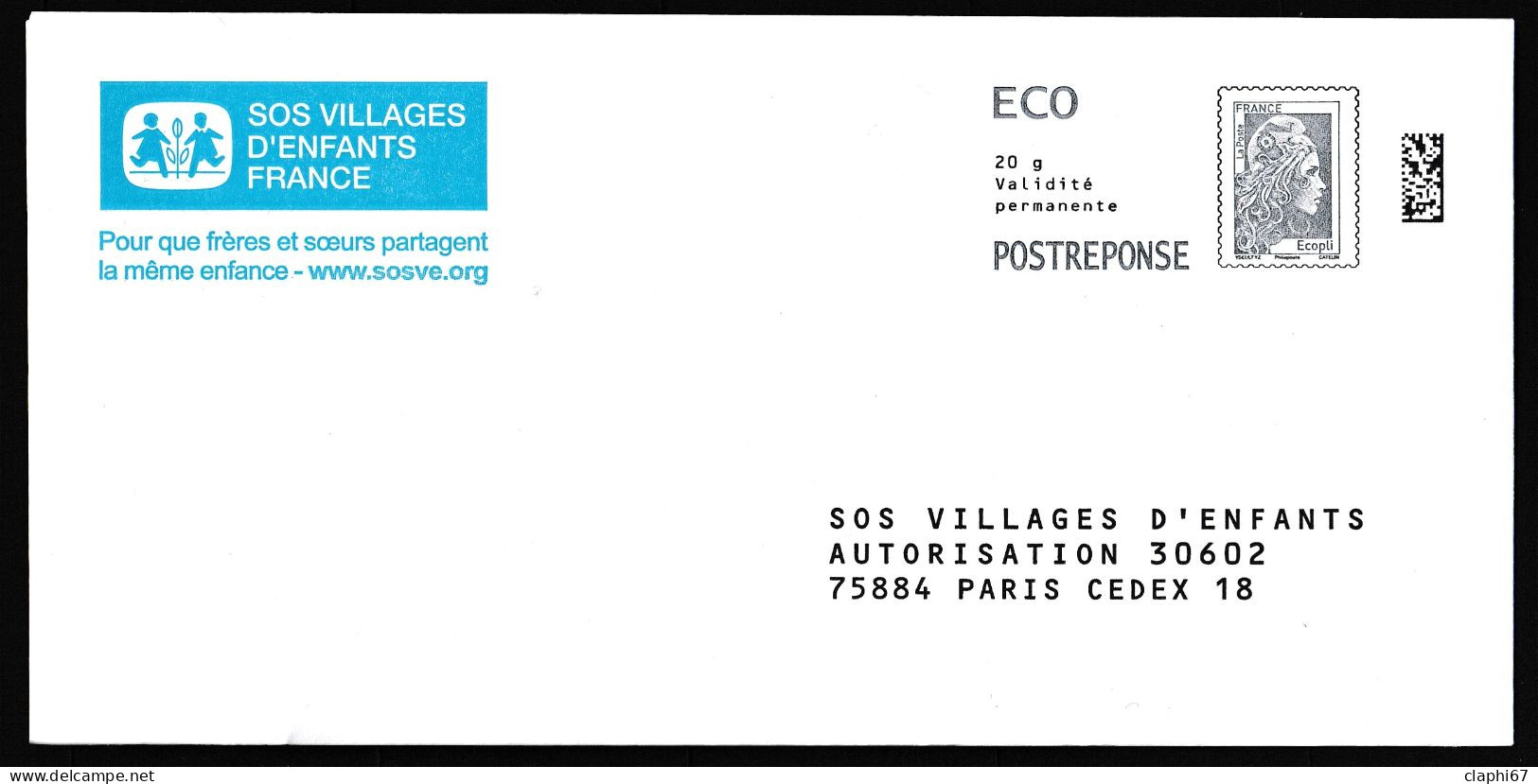 PAP Postréponse Eco Neuf Marianne L'engagée SOS Villages D'enfants (verso 331543) (voir Scan) - Prêts-à-poster: Réponse