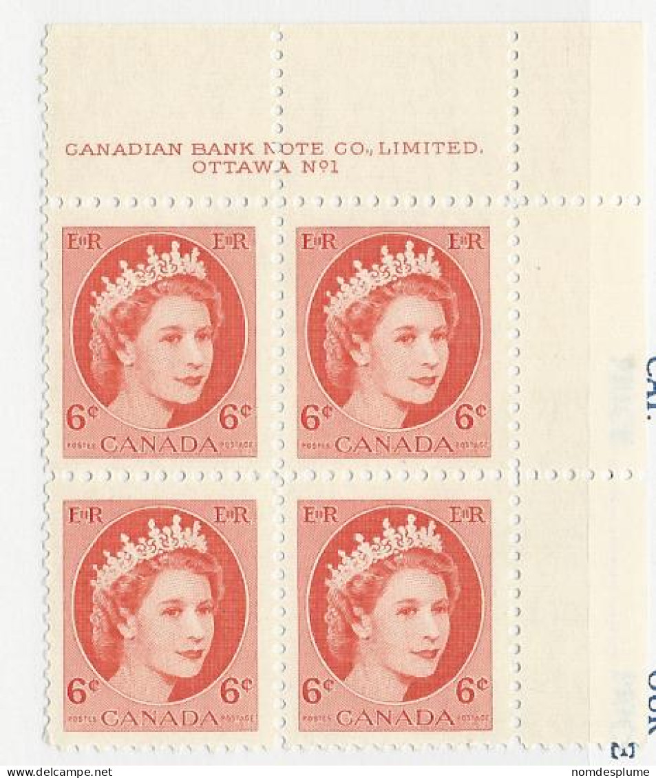 23287) Canada 1954 QEII Plate Block Mint No Hinge ** - Ongebruikt