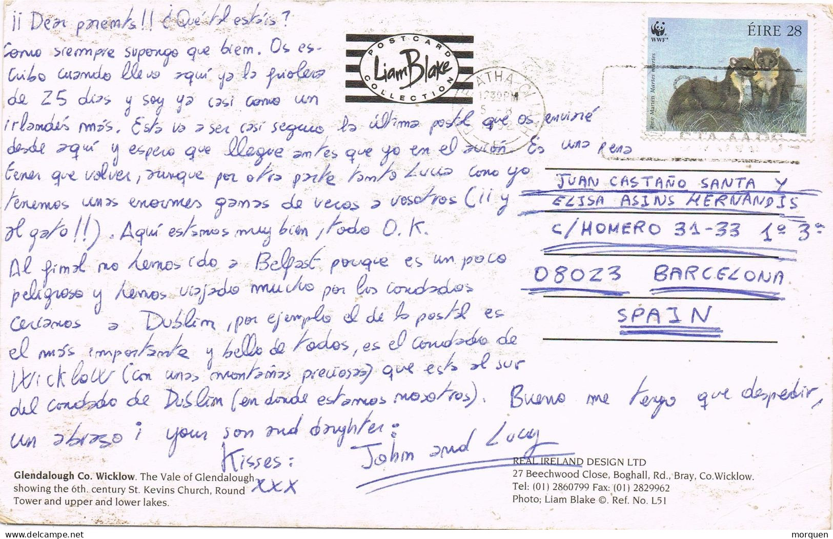 51140. Postal Aerea BAILE ATHA CLIATH (Dublin) Irlanda 1992.  Vistas Vale De GLENDALOUGH - Briefe U. Dokumente