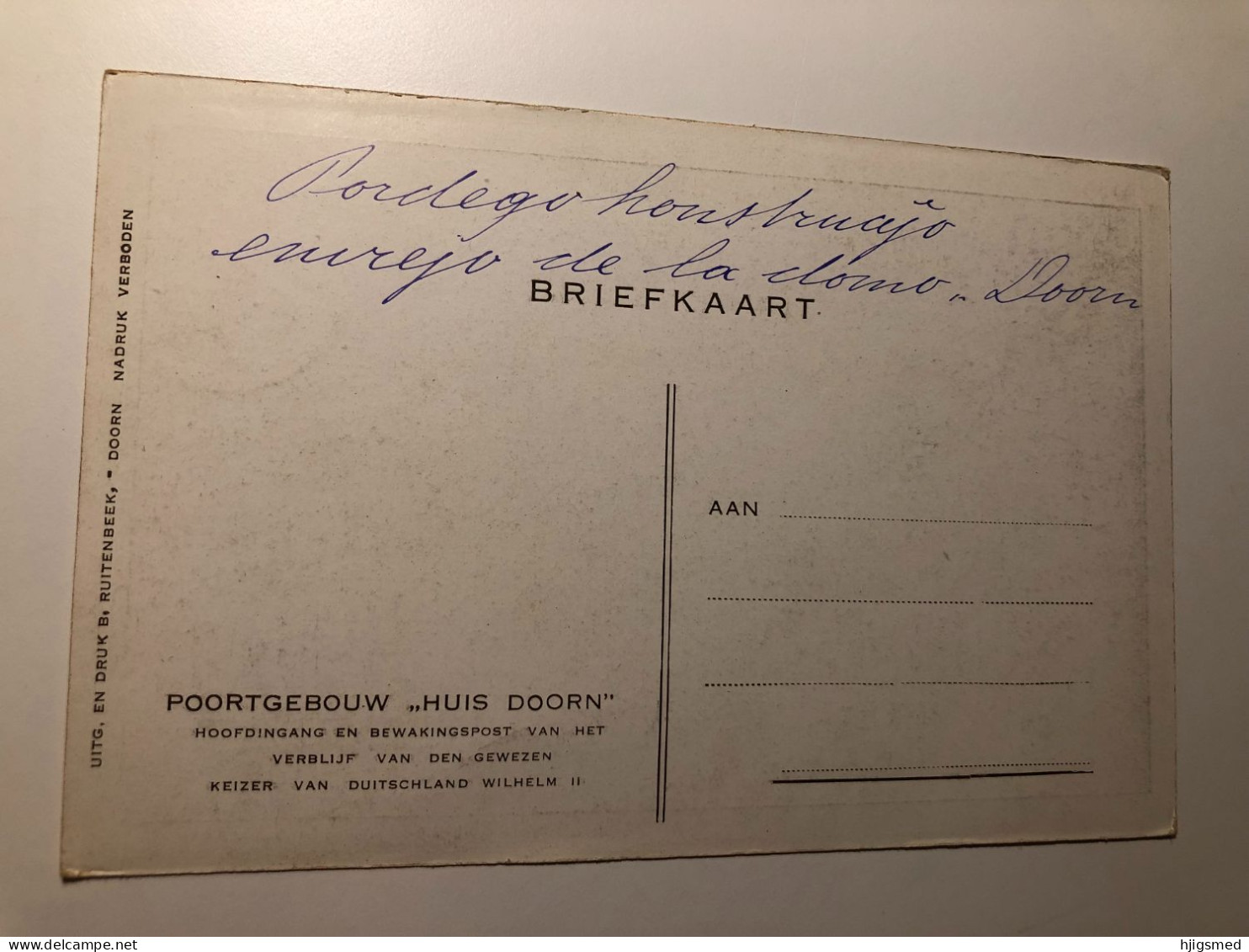 Netherlands Nederland Doorn Utrecht Poortgebouw Huis Kaiser Wilhelm II Esperanto Handwriting 16844 Post Card POSTCARD - Doorn