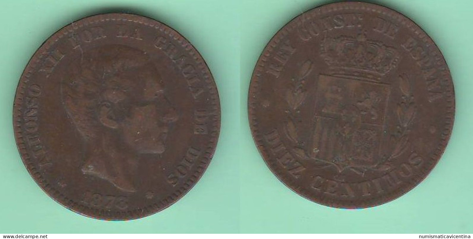 Spagna 10 Centimos 1878 Alfonso XII Espana Spain Espagne Bronze Coin - Monete Provinciali