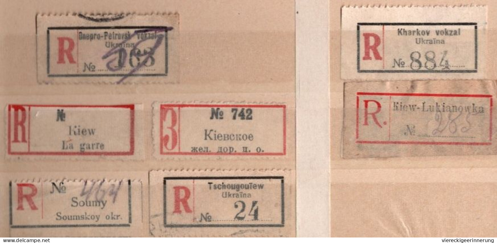 ! 1 Steckkarte Mit 8 Alten R-Zetteln Aus Der Ukraine, U.a. Kiew, Einschreibzettel, Reco Label - Ukraine