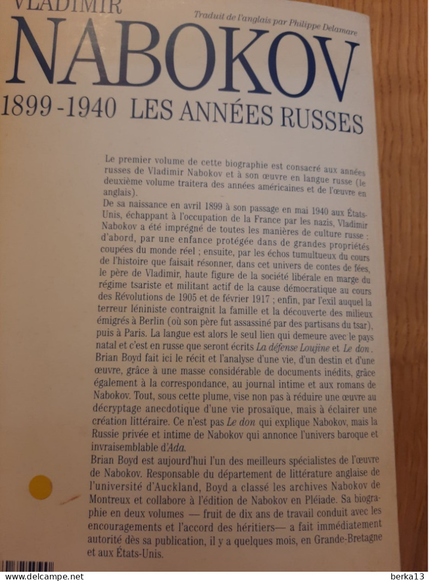 Vladimir Nabokov - Les Années Russes BOYD 1992 - Biographie