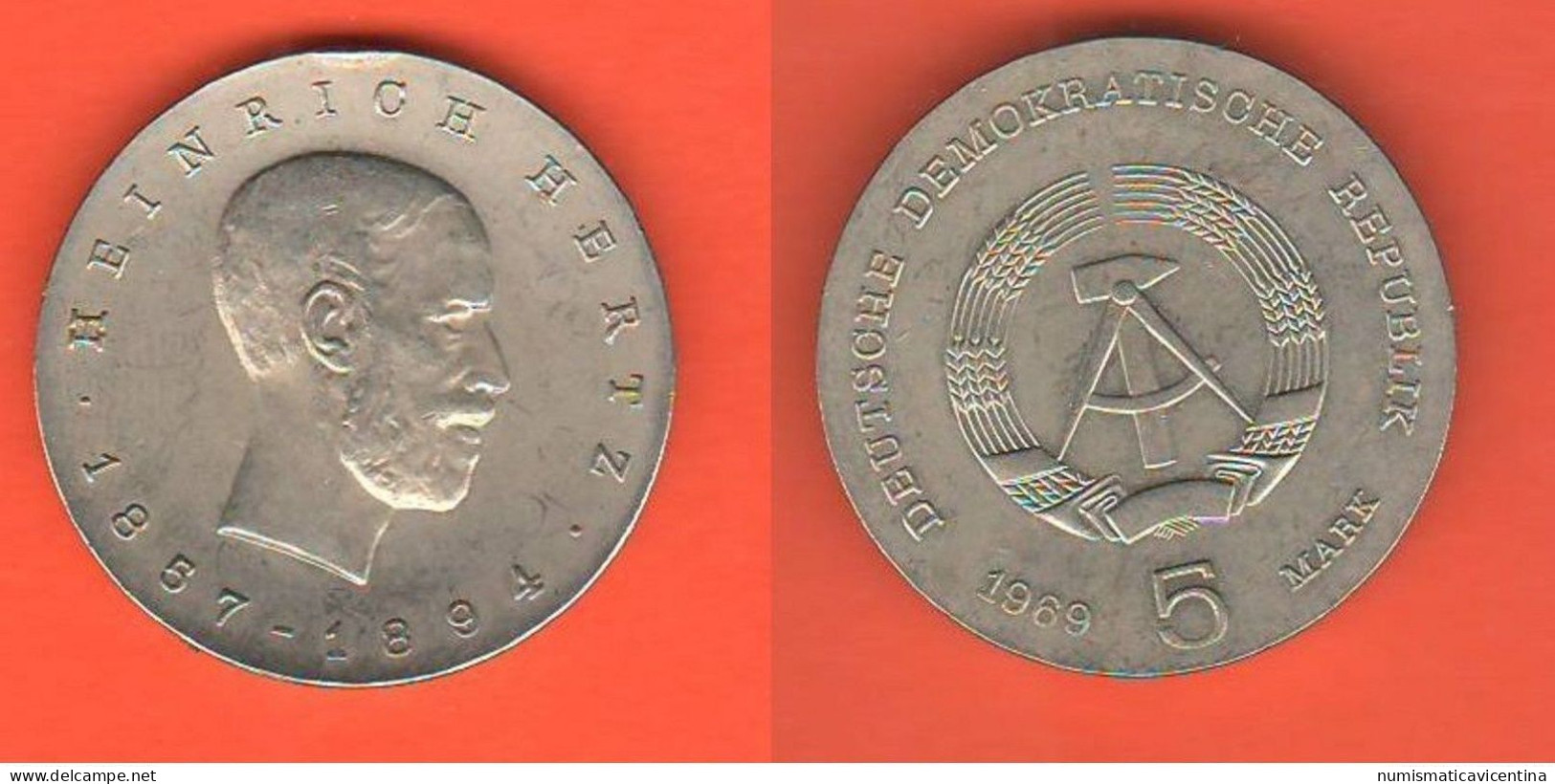 Germania DDR Germany 5 Mark 1969 Heinrich Hertz Germania Democratica Demokratisches Deutschland Nickel Coin - 5 Marcos