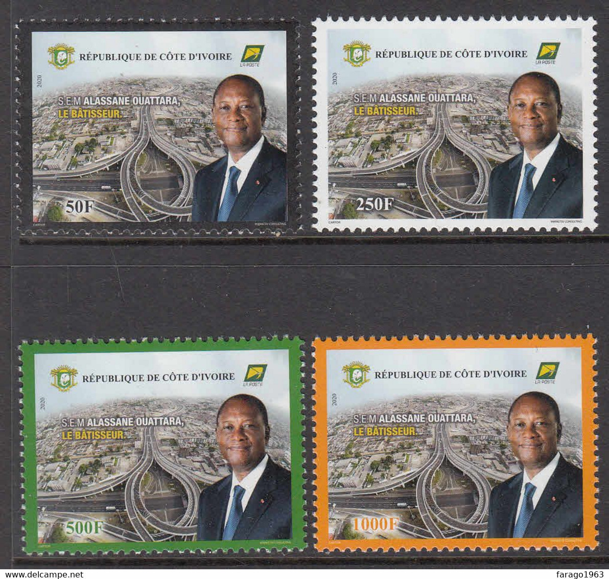 2020 Cote D'Ivoire President "Le Battiseur" Highway Roads Complete Set Of 4 MNH - Côte D'Ivoire (1960-...)