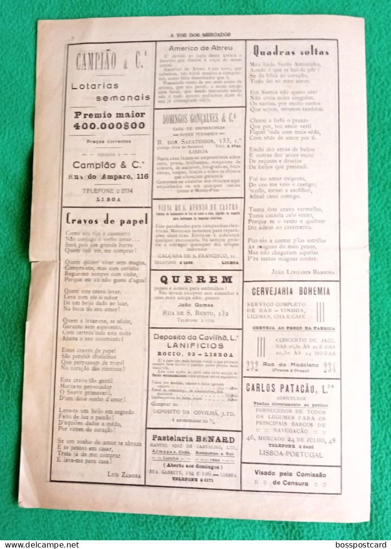 Lisboa - Jornal "A Voz Dos Mercados" - Imprensa - Publicidade - Comercial - Portugal (danificado) - Informations Générales