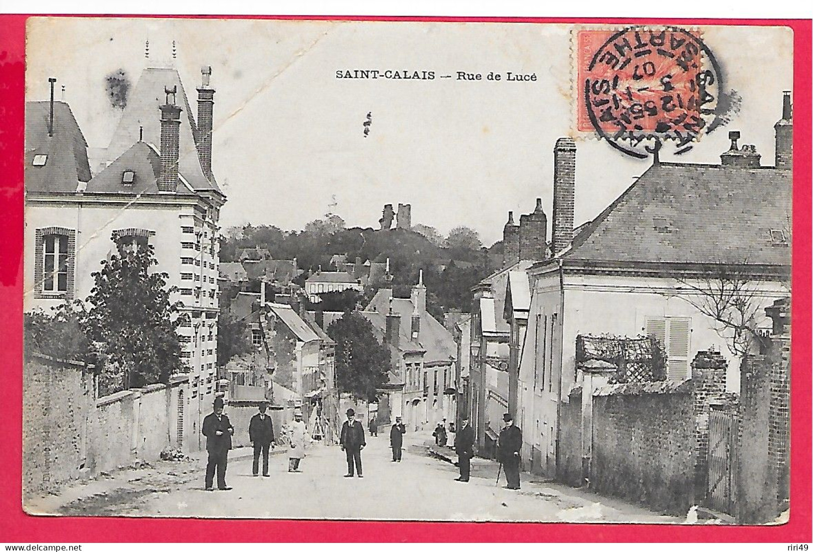 Cpsm 72 Saint-Calais, Rue De Lucé, Voir  Scanne, Voyagée 1907, Dos Divisé, Animée - Saint Calais