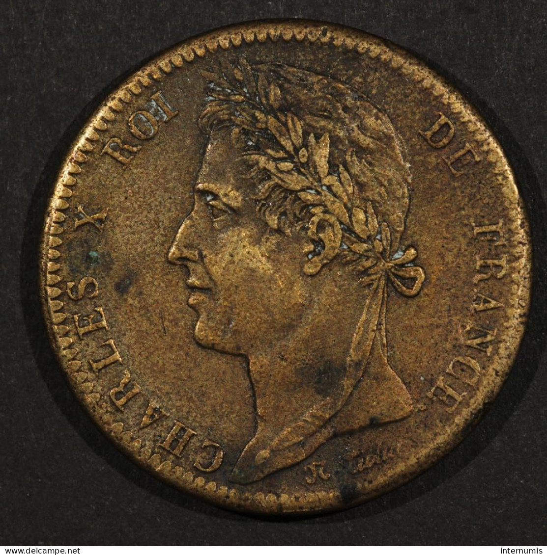 France, Charles X, 10 Centimes - Colonies Françaises, 1828, A - Paris, Bronze, TTB (EF), KM#11.1 & Lec.306 - French Colonies (1817-1844)