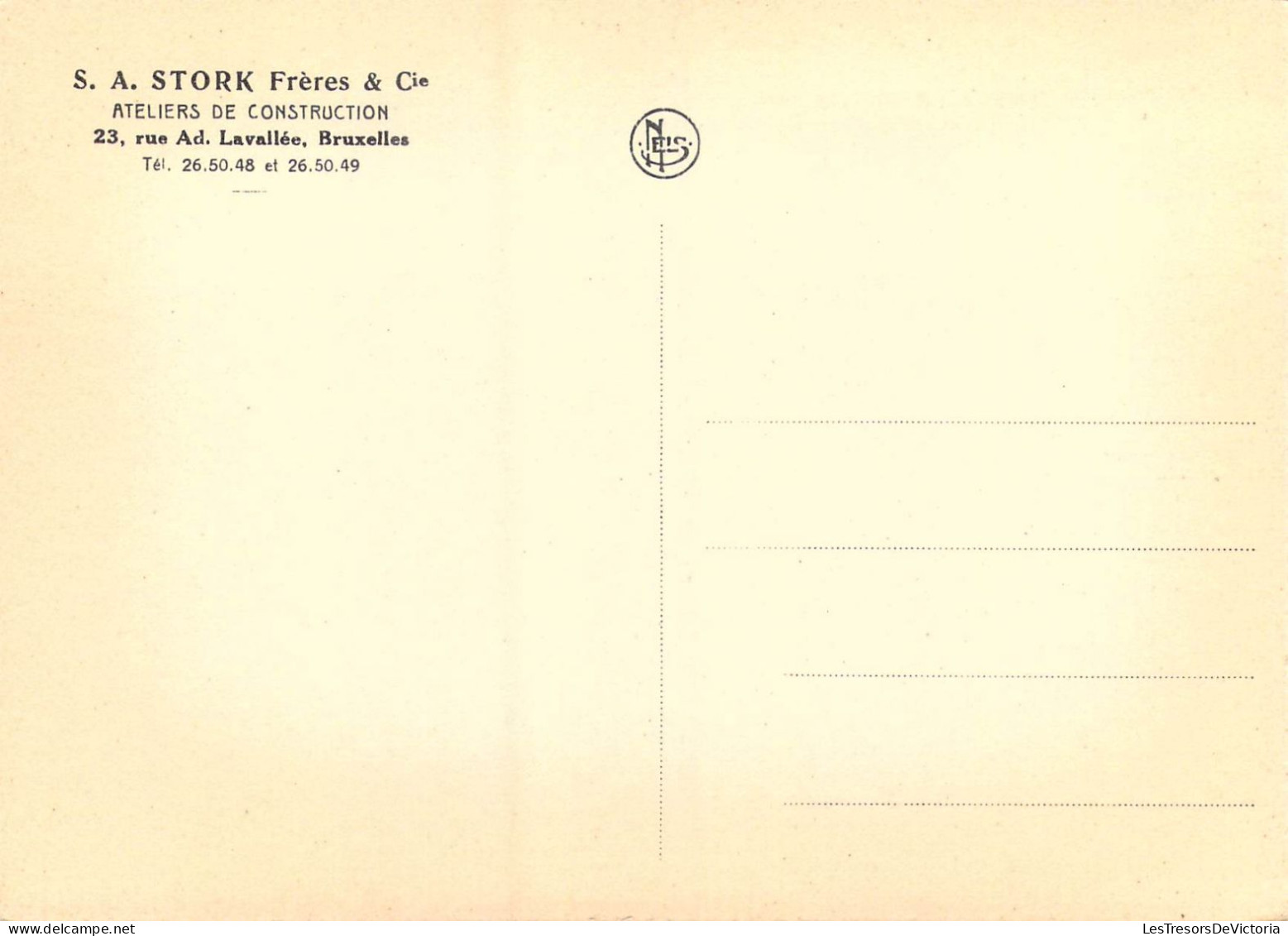 PUBLICITES - S.A. Stork Frères & Cie - Ateliers De Construction - 23 Rue Ad. Lavallée Bruxelles - Carte Postale Ancienne - Publicité